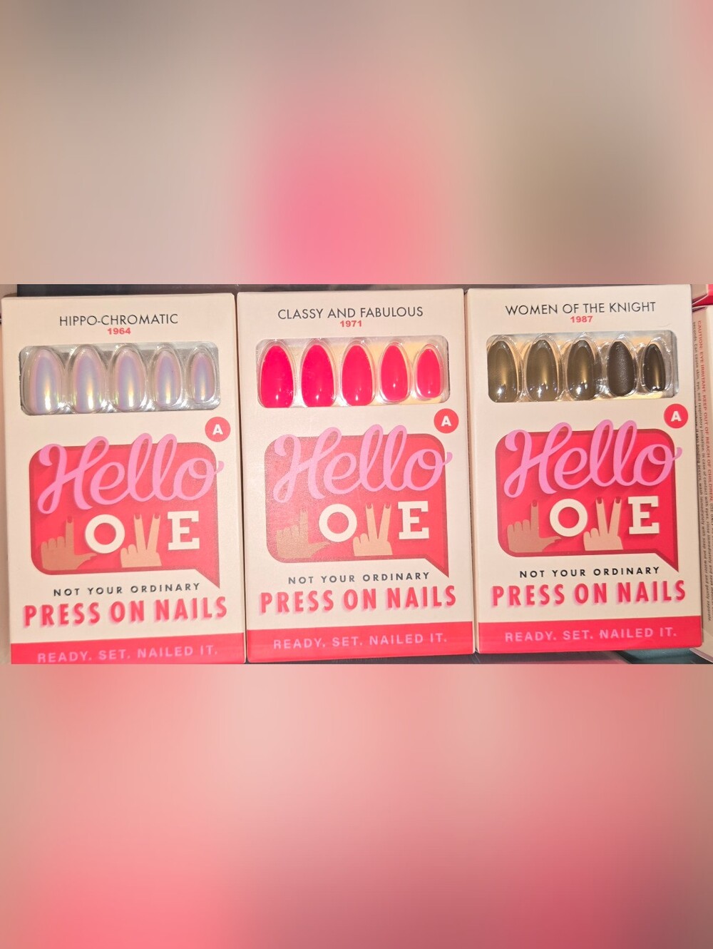 Hello Love Press On Nails 3 Pack Bundle - Hippo, Classy, Women